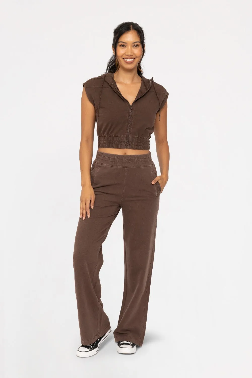 Mono B Mineral Washed French Terry Wide Leg Pants