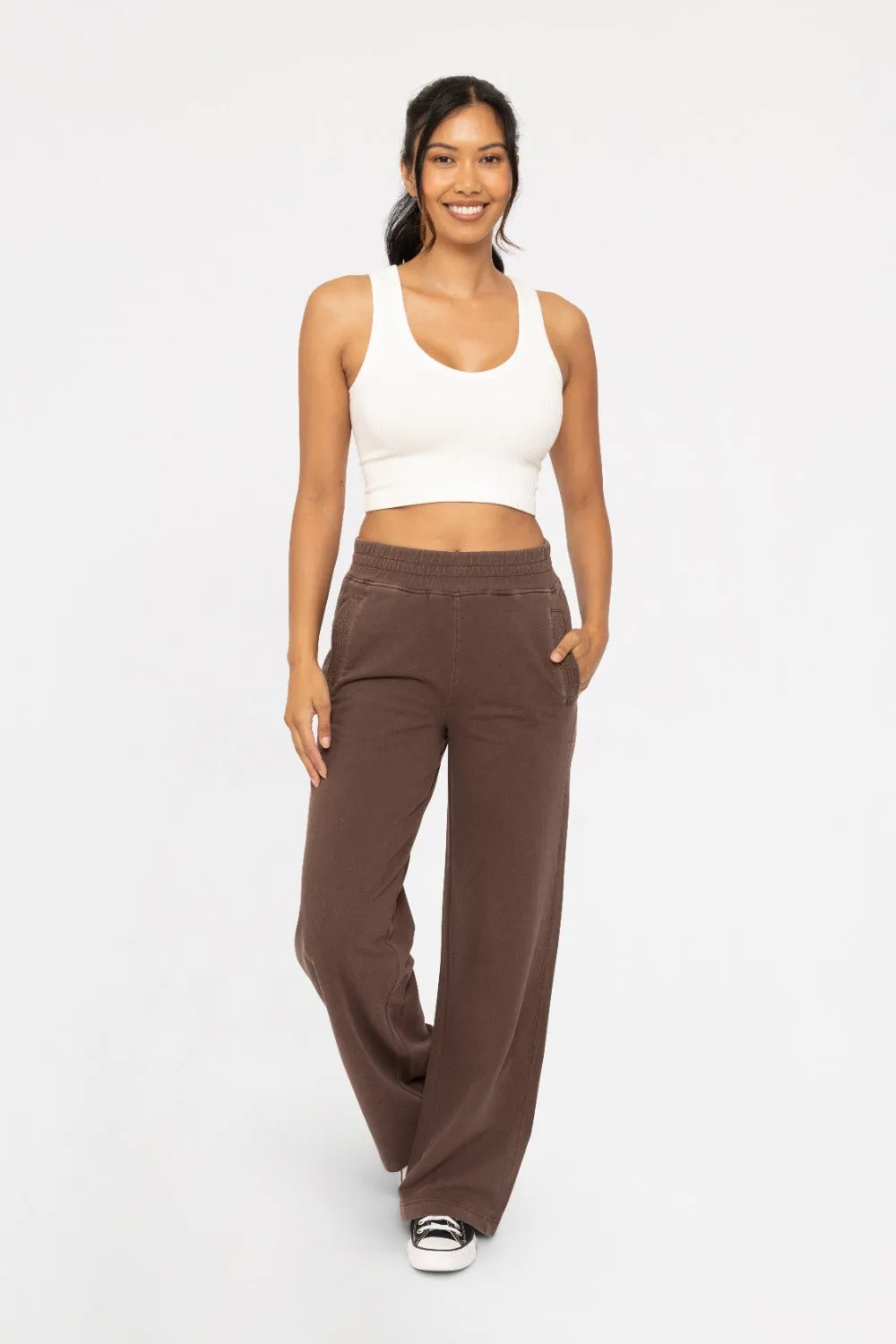 Mono B Mineral Washed French Terry Wide Leg Pants