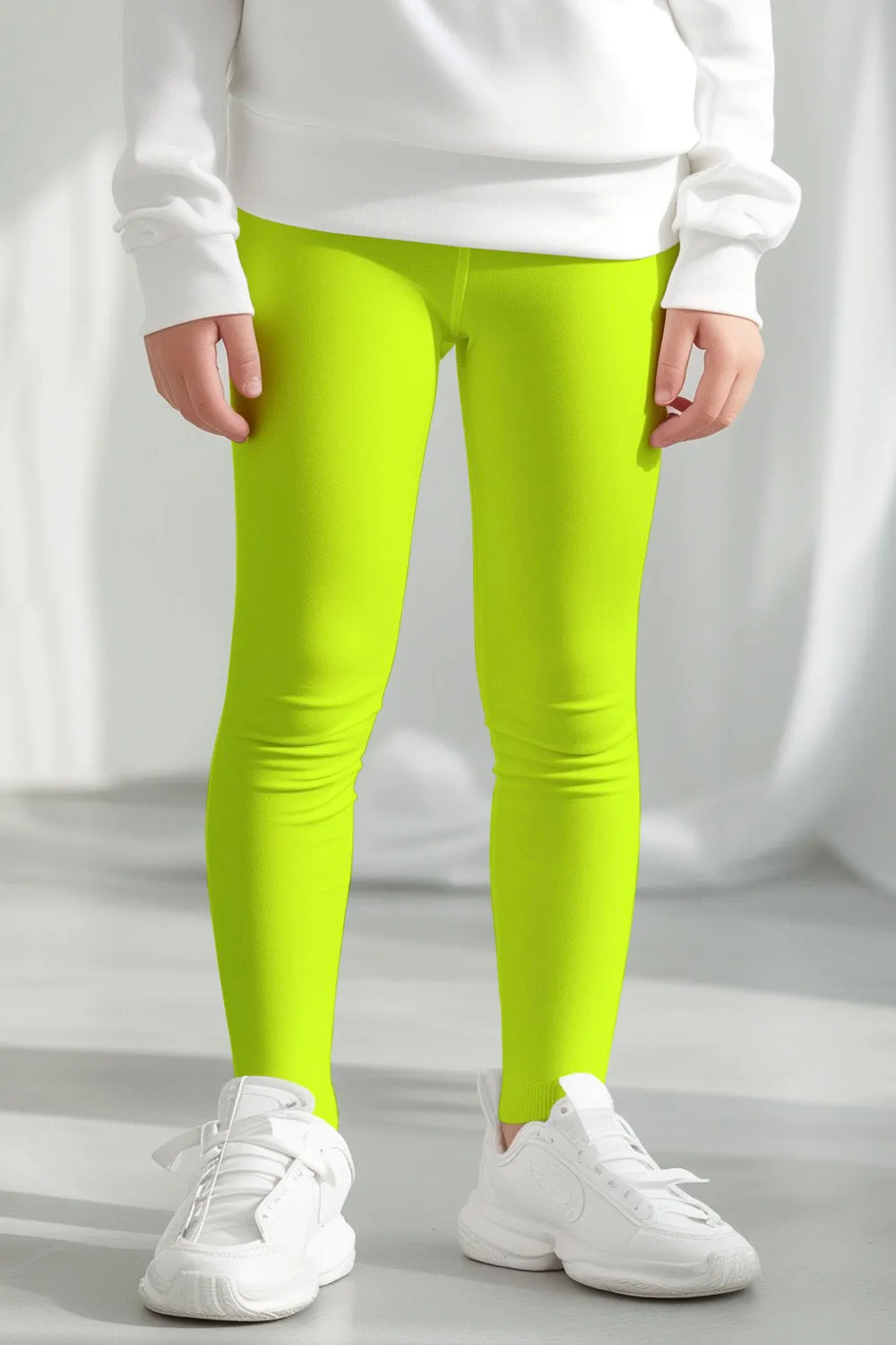 Neon Yellow UV 50  Lucy Bright Cute Stretchy Leggings - Kids