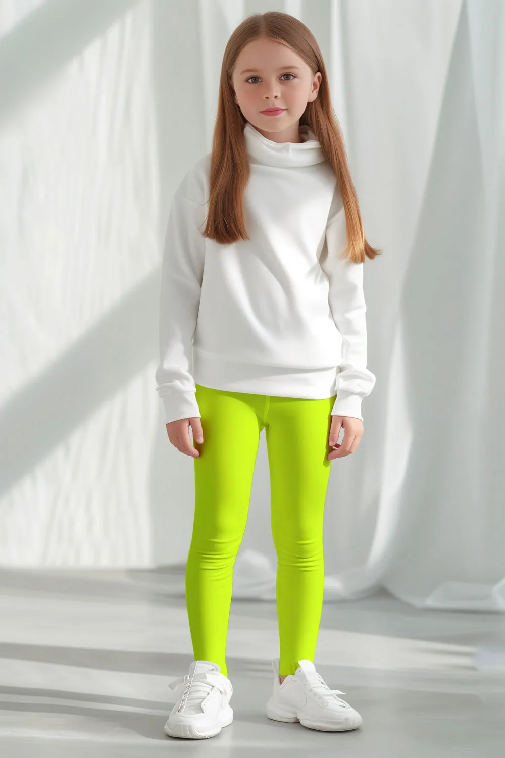 Neon Yellow UV 50  Lucy Bright Cute Stretchy Leggings - Kids