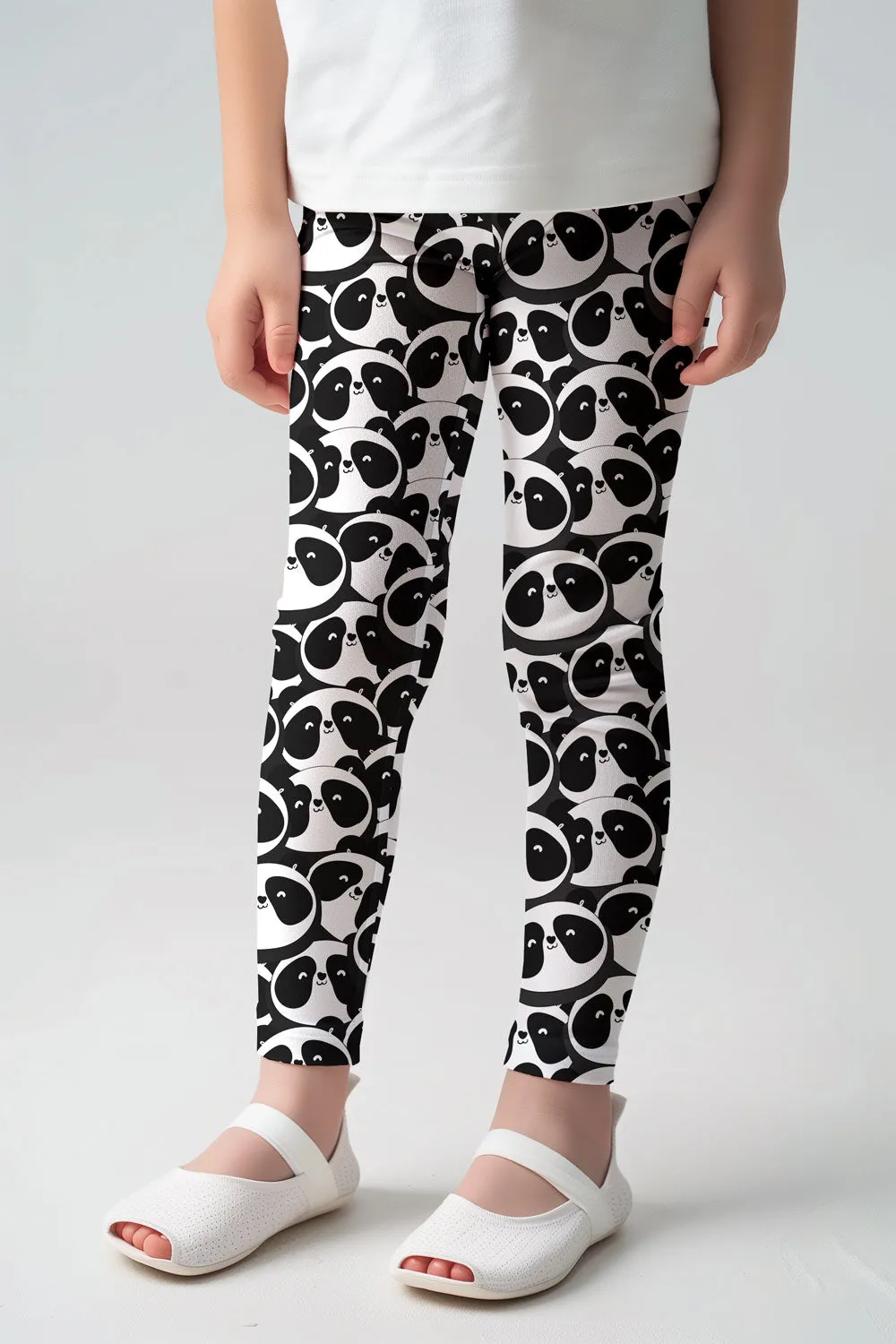 OMG! panda Lucy Black & White Cute Animal Printed Leggings - Kids