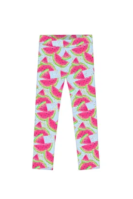 One in a Melon Lucy Blue Watermelon Summer Print Leggings - Kids