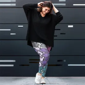 Plus Size Animal Printed Leggings "KaleidoSnake" Cyan/Purple