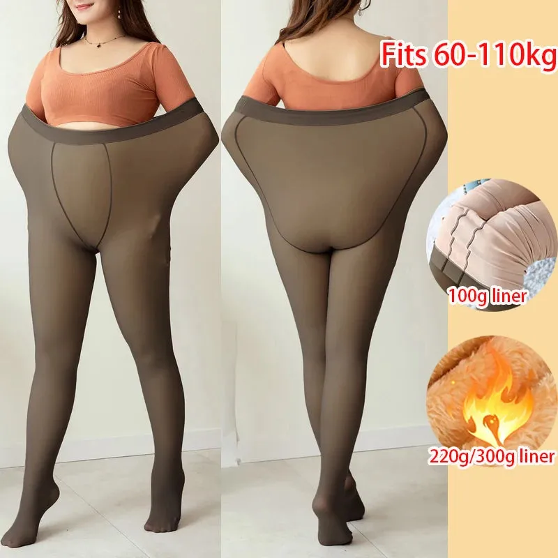 Plus Size Women's Winter Tights Thermo Pantyhose Insulated Tights Fleece Lined Sock Pants Thermal Stockings Woman Warm Legging