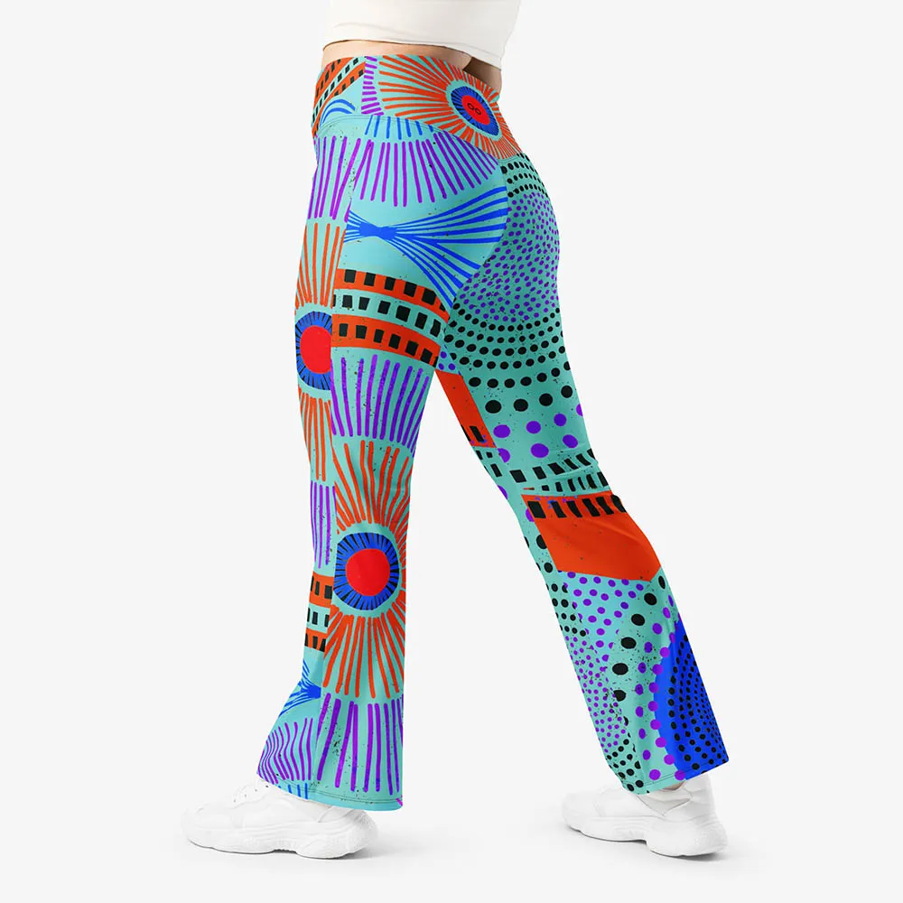 Recycled Flare leggings "EthnoPop" Turquoise/Red