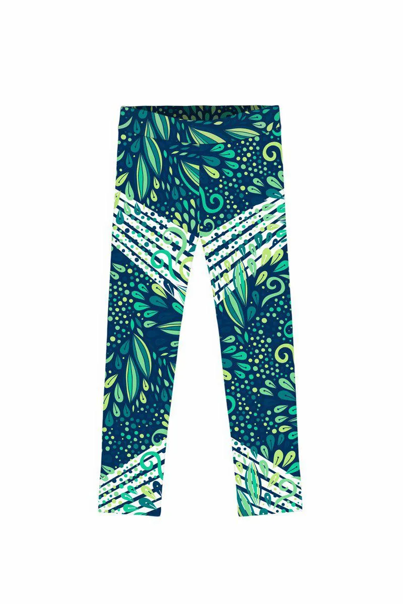 Revival Lucy Amazing Green Geometric Print Leggings - Kids