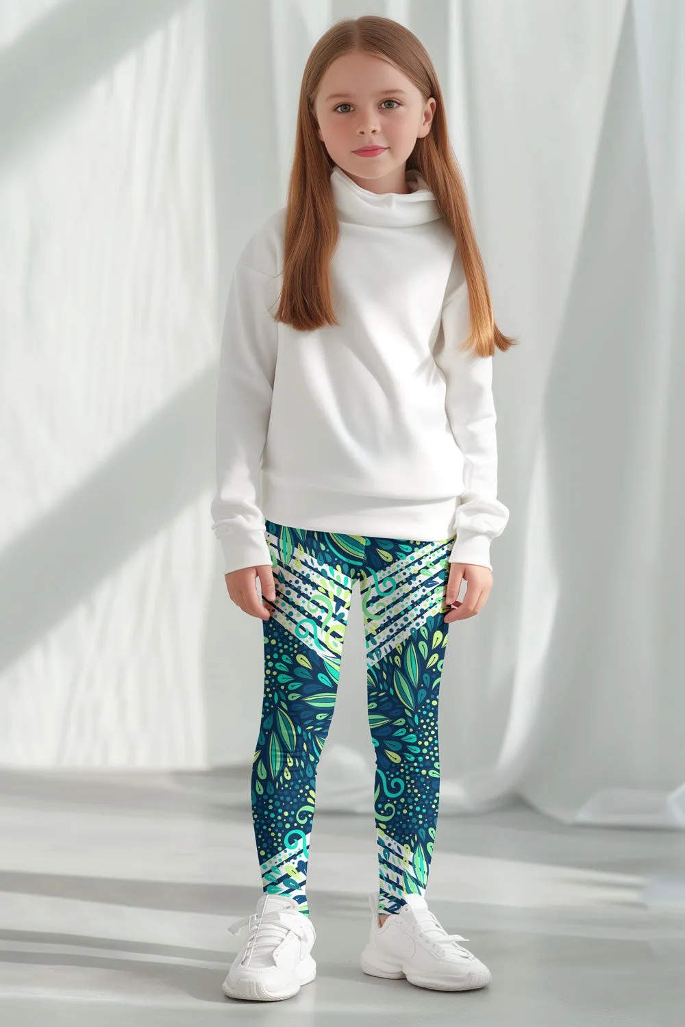 Revival Lucy Amazing Green Geometric Print Leggings - Kids