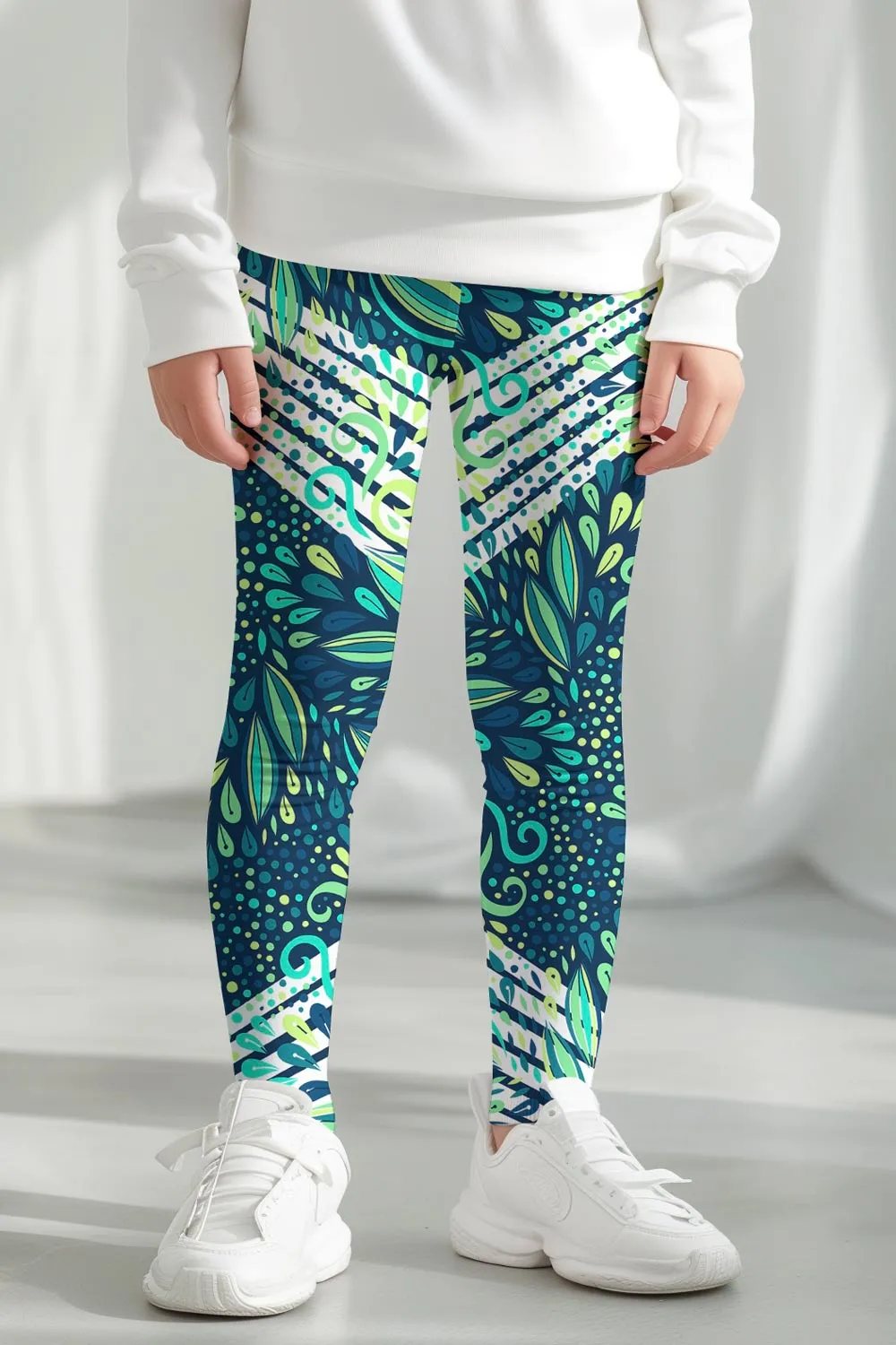 Revival Lucy Amazing Green Geometric Print Leggings - Kids