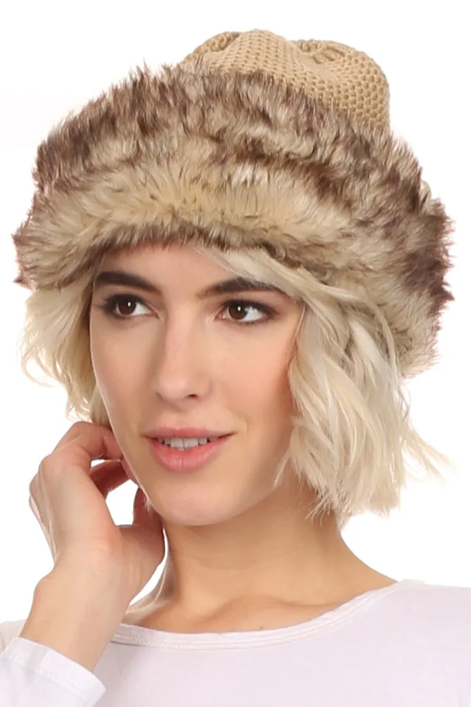 Sakkas Hansley Womens Insulated Faux Fur Brimmed Beanie Hat Cap In Classic Knit