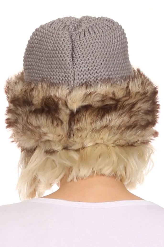 Sakkas Hansley Womens Insulated Faux Fur Brimmed Beanie Hat Cap In Classic Knit