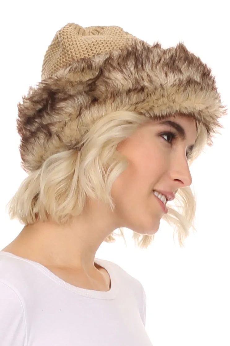 Sakkas Hansley Womens Insulated Faux Fur Brimmed Beanie Hat Cap In Classic Knit