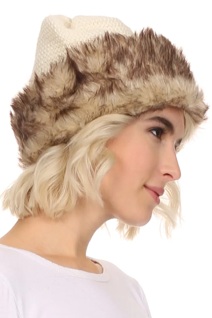 Sakkas Hansley Womens Insulated Faux Fur Brimmed Beanie Hat Cap In Classic Knit