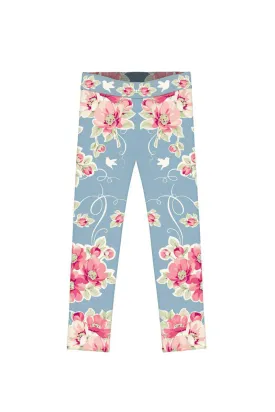 Serenity Lucy Cute Grey Floral Print Leggings - Kids