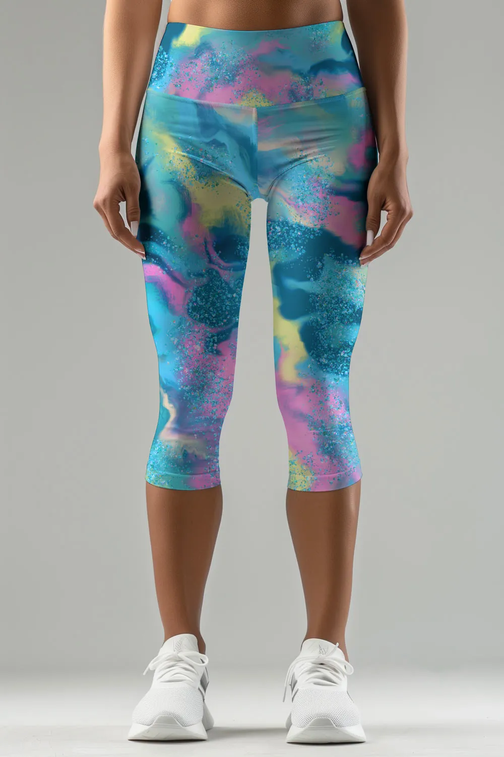 Smoothie Bowl Ellie Blue Print Performance Yoga Capri Leggings - Women