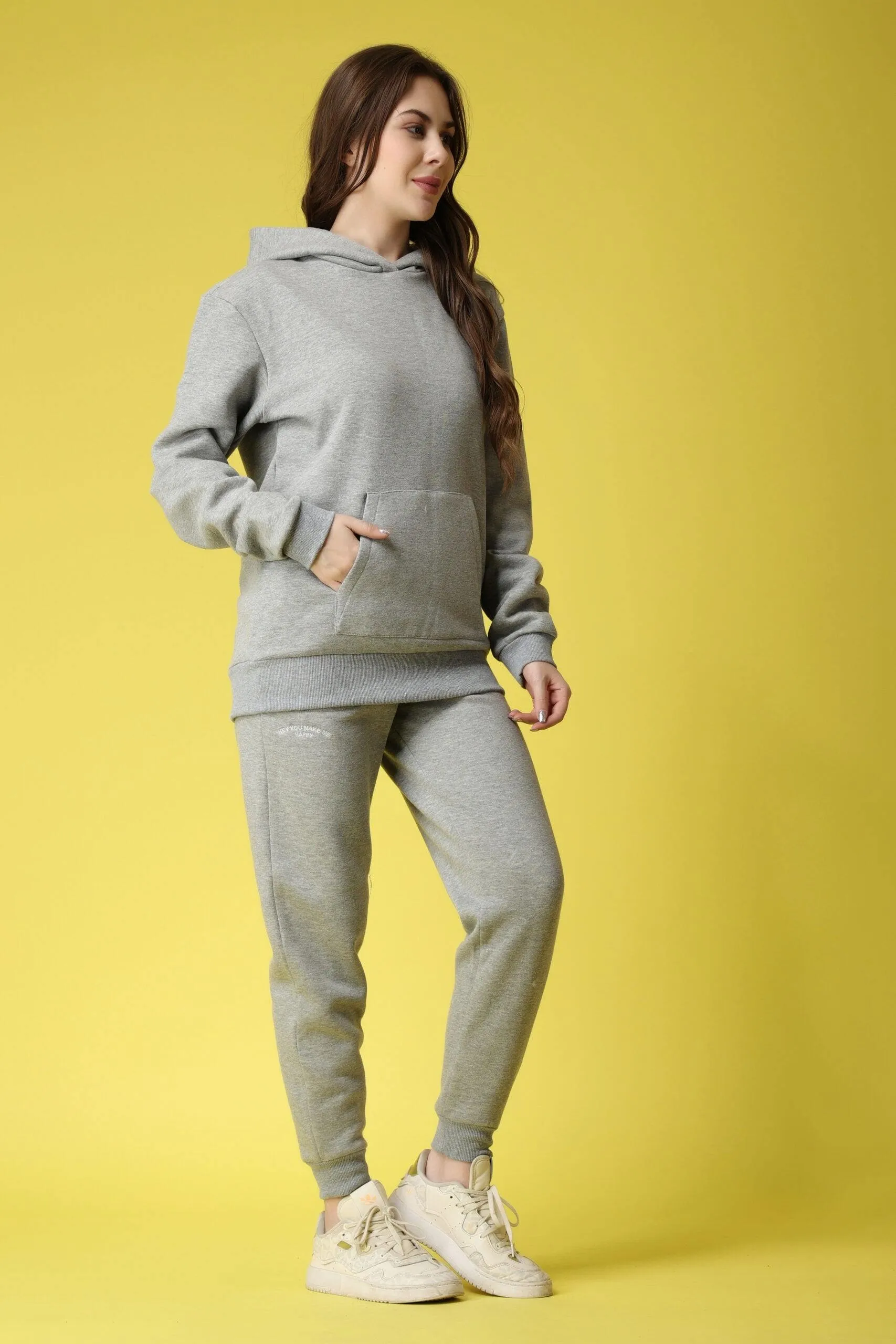 Solid Hoodie with Jogger Set-Grey