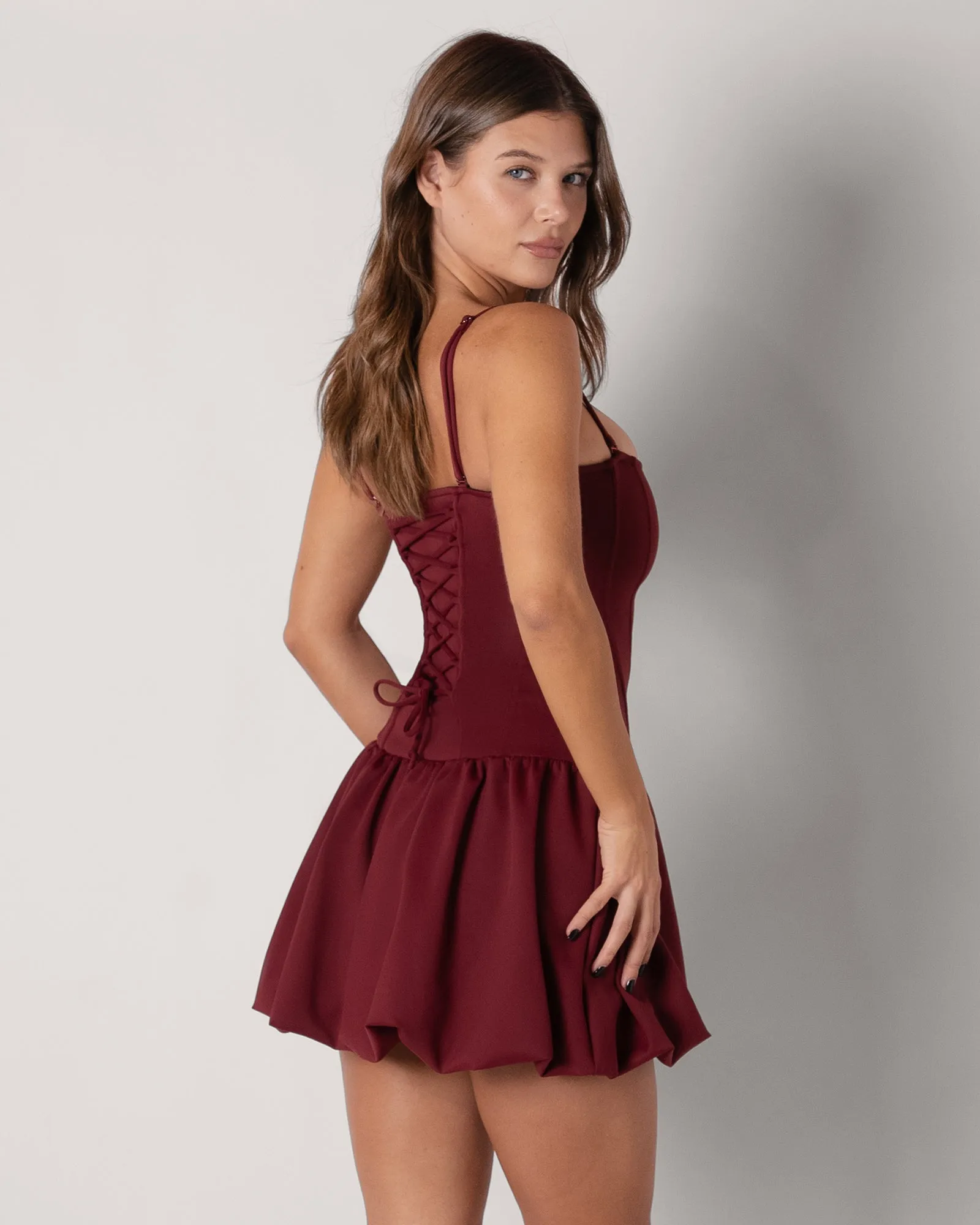 Squarey Convertible Bubble Dress - Cabernet