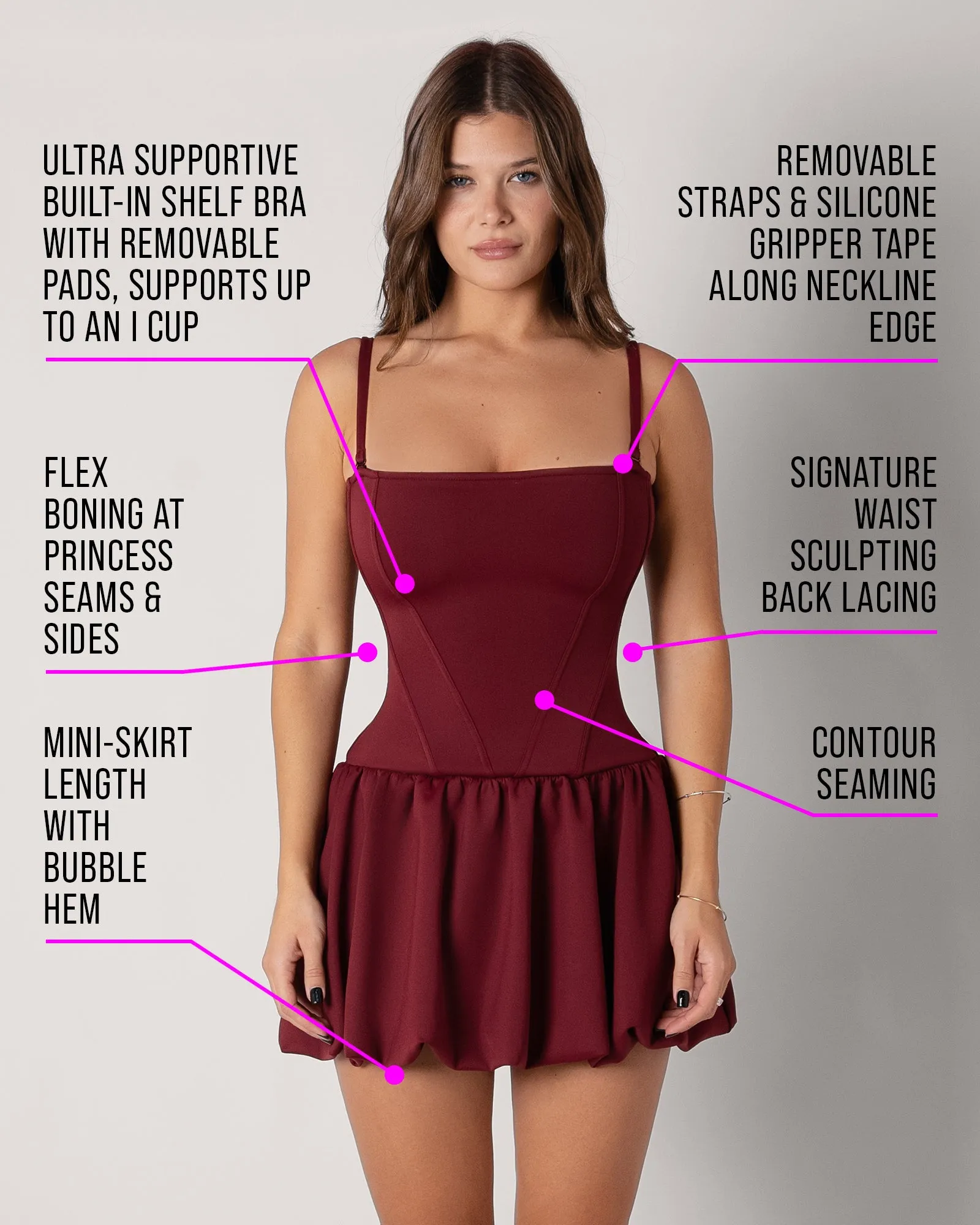 Squarey Convertible Bubble Dress - Cabernet