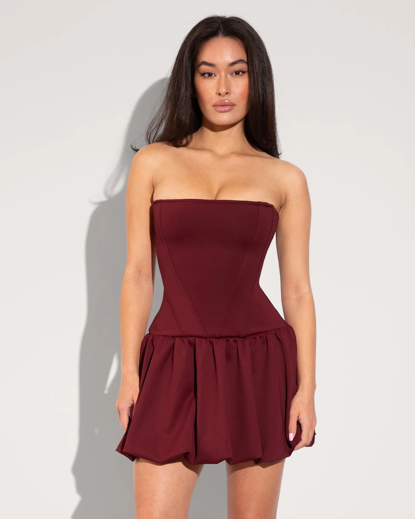 Squarey Convertible Bubble Dress - Cabernet