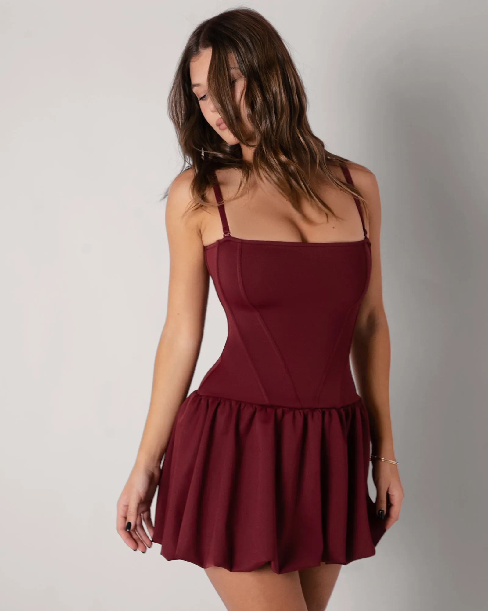 Squarey Convertible Bubble Dress - Cabernet