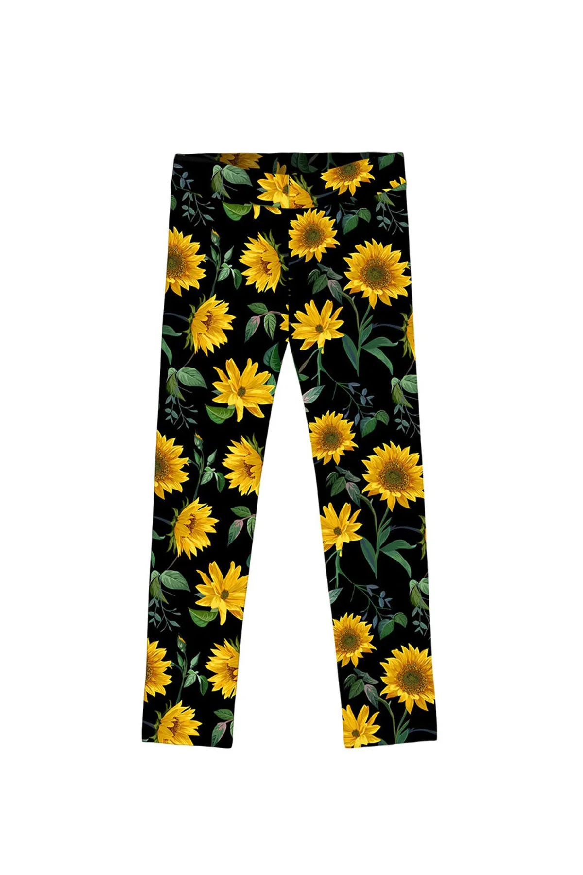 Sunnyflower Lucy Black & Yellow Cute Floral Printed Leggings - Kids