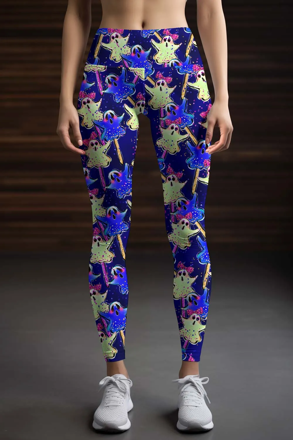 Trick or Treat Lucy Blue Boo Print Leggings Yoga Pants - Women