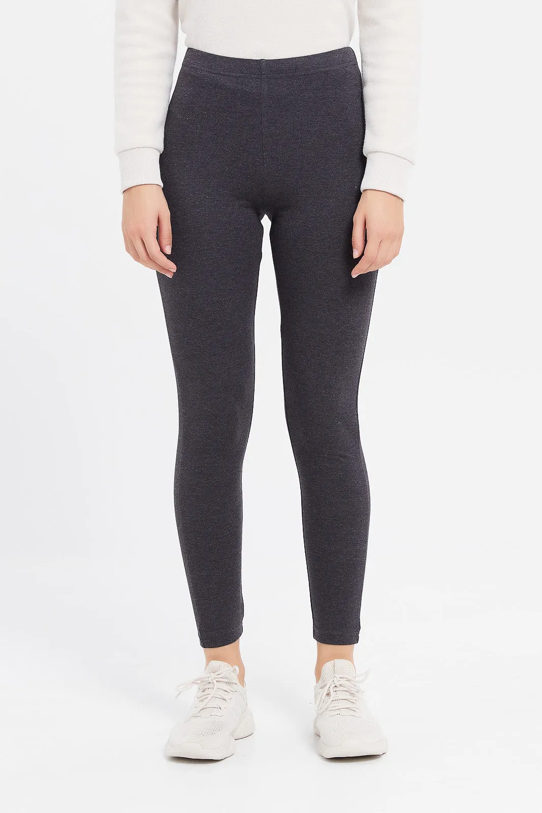 Women Charcoal And Navy Solid Leggings (Pack of 2)