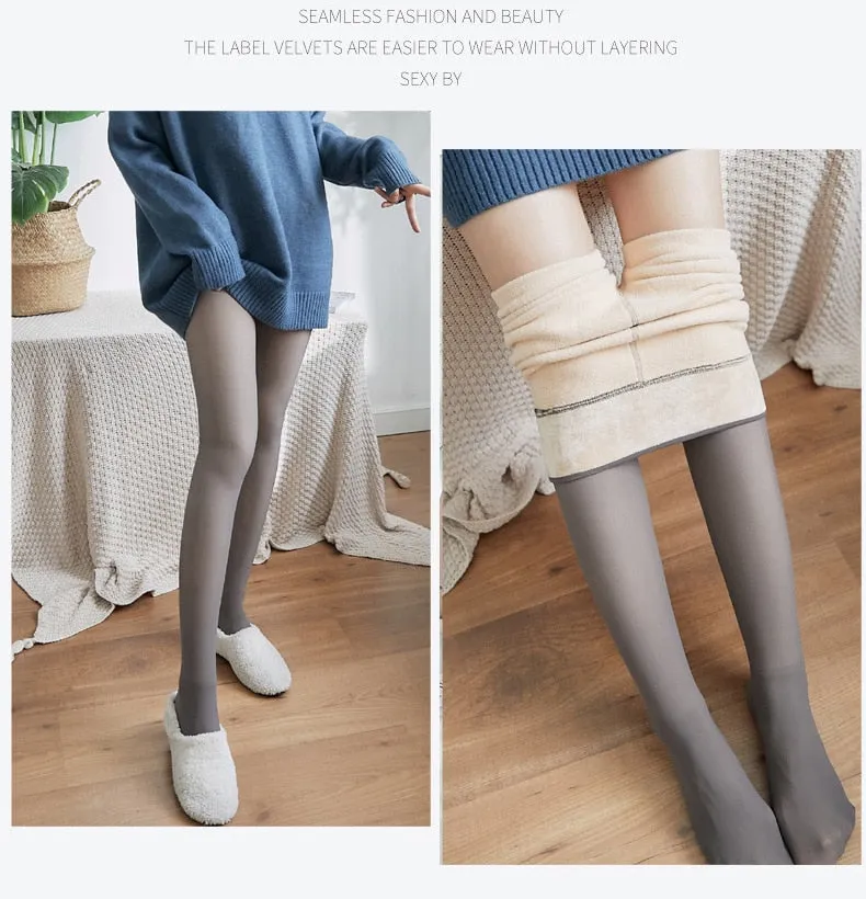 Women Winter Warm Leggings Translucent Pantyhose Fleece Tights Ladies Thermal Wool Sock Pants Elastic Sexy High Waist Stockings