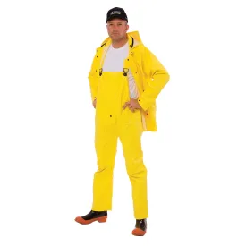 Yellow 3-Piece Rain Suit .35mm PVC/Polyester, Detachable Hood w/Drawstring, Corduroy Collar, Ventilated Cape Back and Underarms, Zipper and Buttons, Raincoat/Pants/Hood